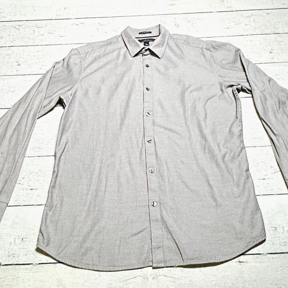 Marc Anthony Men’s Slim Fit Gray Geometric Woven Cotton Button Up L/S Shirt L